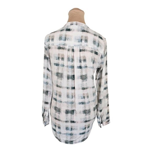 RW&Co. White Green Checkered Long Sleeve Button Up Blouse Sz XS - Picture 5 of 9